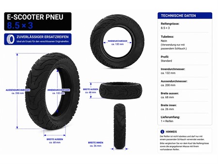 Pneu 3.0-8.5 universel, trotinette électrique, scooter....