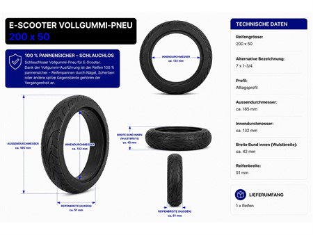 Pneu trottinette électrique 200x50 (caoutchouc plein)