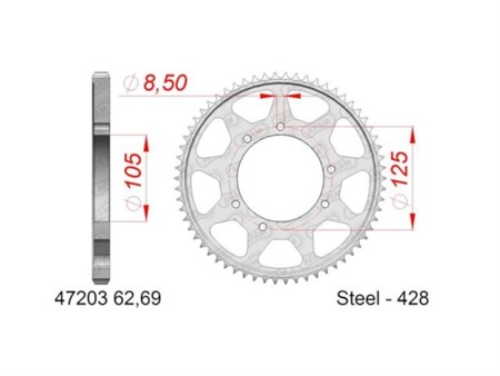 Couronne acier 62 dents, Aprilia SX /RX 125cc