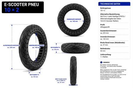 E-Scooter Reifen 10x2 (54/75-6.1) Vollgummi Pneu