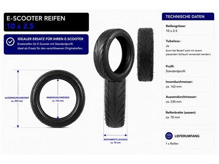 Pneu trottinette électrique slick plat, taille : 10x2.5