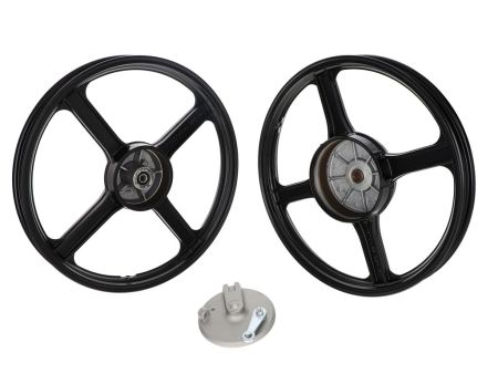 Paire jantes avant + arrière 16" noir replica, flasque tambour inclus, vélomoteurs Piaggio Ciao, Bravo, SI Paire jantes avant + arrière 16" noir replica, flasque tambour inclus, vélomoteurs Piaggio Ciao, Bravo, SI