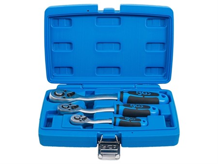 Umschaltknarren-Satz | feinverzahnt | Abtrieb Außenvierkant 6,3 mm (1/4") - 10 mm (3/8") - 12,5 mm (1/2") | 3-tlg.