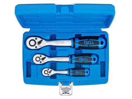 Umschaltknarren-Satz | feinverzahnt | Abtrieb Außenvierkant 6,3 mm (1/4") - 10 mm (3/8") - 12,5 mm (1/2") | 3-tlg.