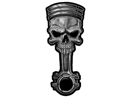 Autocollant stickers "tête de mort piston" 60x80mm Autocollant stickers "tête de mort piston" 60x80mm