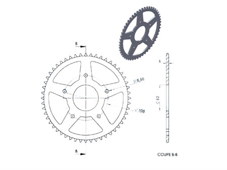 Couronne acier 52 dents - 420 Peugeot / Rieju