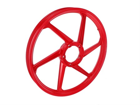Jante 17 pouces alu 6 hélices couleur : rouge, universelle vélomoteur et Puch/Peugeot