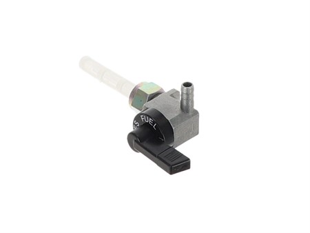 Robinet d'essence OMG M12x1mm vertical, sortie à droite, noir, Piaggio Bravo