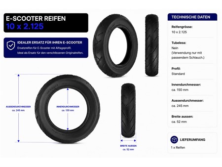 E-Scooter Reifen 10x2.125 Standard Pneu Ø innen 150mm