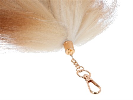 Porte cléf / pendentif queue de renard marron clair / blanc en (fourrure synthétique)