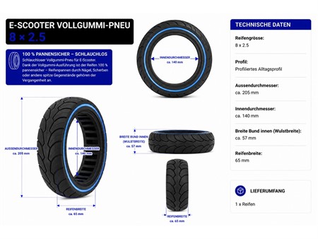 E-Scooter Reifen 8x2.5 Vollgummi Pneu