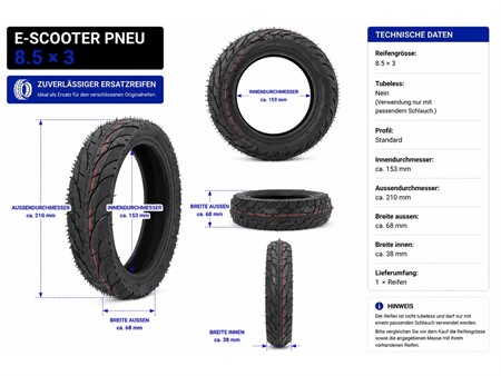 E-Scooter Reifen 8.5x3.0 Standard Pneu Ø innen 153 mm