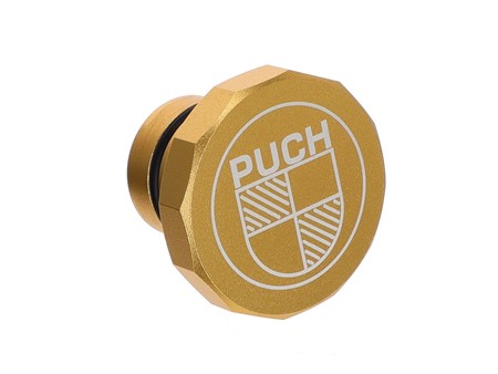 Bouchon de réservoir dodécagone Puch Maxi, Alu or, avec Logo Puch