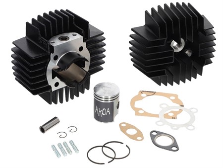 Kit cylindre AKOA alu 50cc 38mm black edition avec culasse bagué 1.6cv, vélomoteur Puch