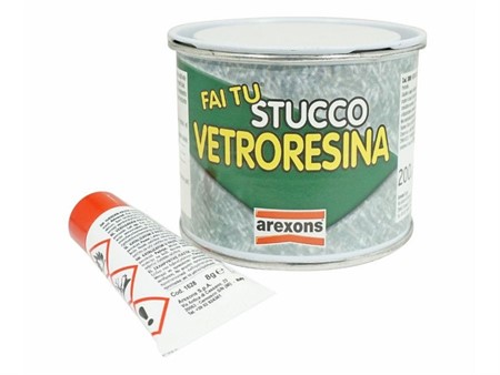 Mastic fibre de verre avec durcisseur pour réparations PRV (Plastique Renforcé de Verre) 200 grammes