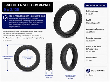 E-Scooter Reifen 9x2.125 Vollgummi Pneu