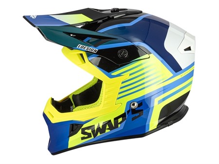 Kit casque cross SWAPS S818 Blur + lunette (bleu / jaune),  taille : S