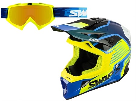 Casque cross SET Swaps « taille XS » S818 Blur - bleu / jaune Casque cross SET Swaps « taille XS » S818 Blur - bleu / jaune