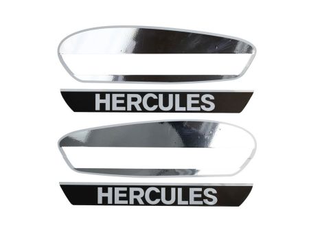Jeu d'autocollants «HERCULES« pour réservoir d'essence, chrome / blanc Jeu d'autocollants «HERCULES« pour réservoir d'essence, chrome / blanc