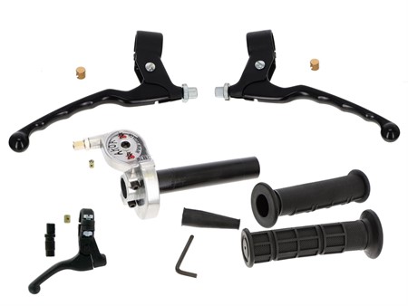 Set de poignée gaz court AKOA/Domino, universel vélomoteurs / petites motos Set de poignée gaz court AKOA/Domino, universel vélomoteurs / petites motos