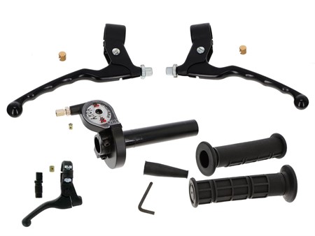 Set de poignée «noir» gaz court AKOA/Domino, universel vélomoteurs / petites motos Set de poignée «noir» gaz court AKOA/Domino, universel vélomoteurs / petites motos
