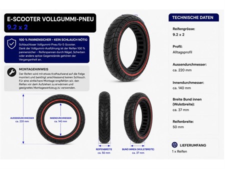 E-Scooter Reifen 9.2x2 Vollgummi Pneu