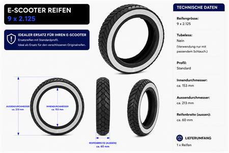 E-Scooter Reifen 9x2.125 TT Standard Pneu SOFLOW