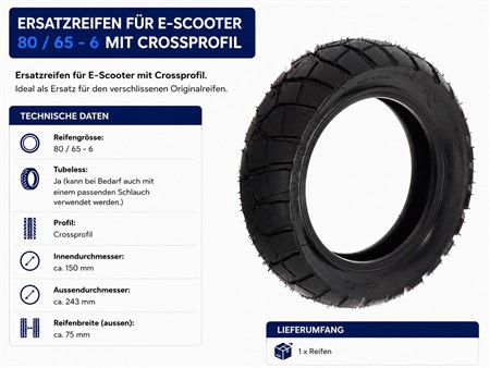 E-Scooter Reifen 80/65-6 Cross Pneu