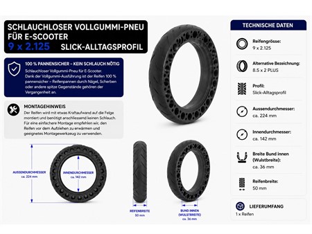 E-Scooter Reifen 9.5x2.125 oder 8.5x2Plus Vollgummi Pneu