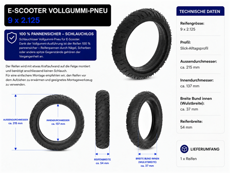 E-Scooter Reifen 9x2.125 Vollgummi Pneu