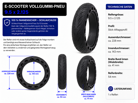 E-Scooter Reifen 9.5x2.125 Vollgummi Pneu