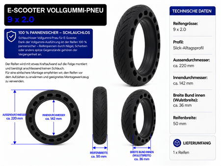 E-Scooter Reifen 9x2.0 Vollgummi Pneu