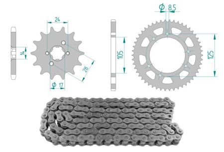 Kettenkit 13 x 53 / 420 ohne O-Ring (K1376) Stahl