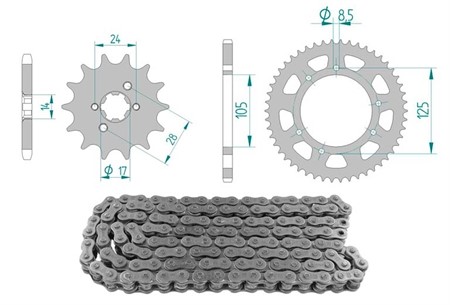 Kettenkit 14 x 53 / 420 ohne O-Ring (K1277) Stahl