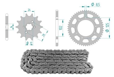 Kit chaîne acier 13 x 53 / 420 sans O-Ring (K2916), Derbi Senda DRD Pro/Racing Kit chaîne acier 13 x 53 / 420 sans O-Ring (K2916), Derbi Senda DRD Pro/Racing