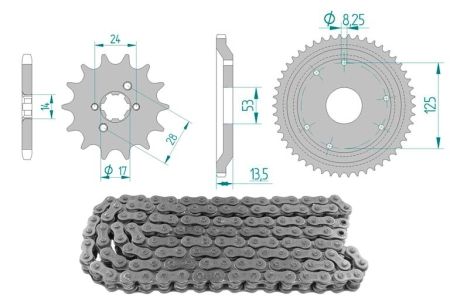 Kettenkit 13 x 53 / 420 ohne O-Ring (K1380) Stahl Kettenkit 13 x 53 / 420 ohne O-Ring (K1380) Stahl