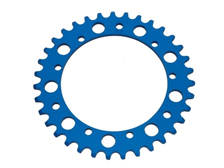 Couronne AKOA alu bleu anodisé 35 dents, vélomoteurs Puch Maxi