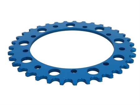 Couronne AKOA alu bleu anodisé 35 dents, vélomoteurs Puch Maxi