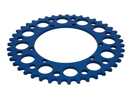 Couronne AKOA alu bleu anodisé 43 dents, vélomoteurs Puch Maxi