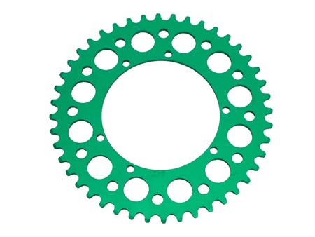 Couronne AKOA alu vert anodisé 44 dents, vélomoteurs Puch Maxi
