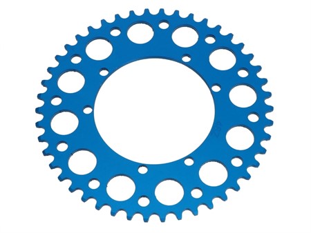 Couronne AKOA alu bleu anodisé 46 dents, vélomoteurs Puch Maxi