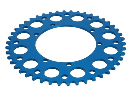 Couronne AKOA alu bleu anodisé 46 dents, vélomoteurs Puch Maxi