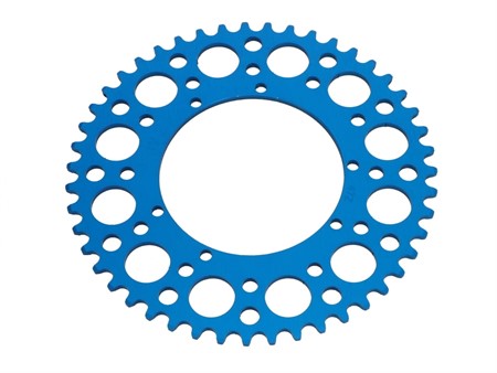 Couronne AKOA alu bleu anodisé 47 dents, vélomoteurs Puch Maxi