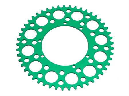 Couronne AKOA alu vert anodisé 49 dents, vélomoteurs Puch Maxi