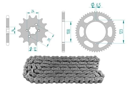 Kit chaîne acier 14 x 53 / 420 sans O-Ring (K2918), Derbi GPR / Aprilia RS/RS4 Kit chaîne acier 14 x 53 / 420 sans O-Ring (K2918), Derbi GPR / Aprilia RS/RS4
