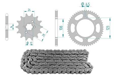 Kit chaîne 15 x 53 / 420 sans O-Ring (K4338) acier