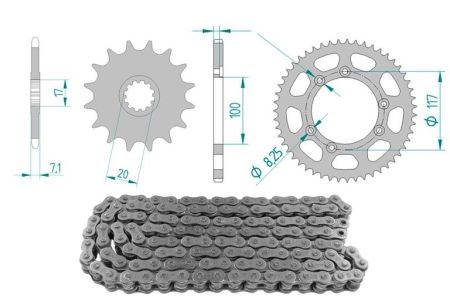 Kit chaîne acier 13 x 51 / 420 sans O-Ring (K1418), Beta RR 50 2002-2005 Kit chaîne acier 13 x 51 / 420 sans O-Ring (K1418), Beta RR 50 2002-2005