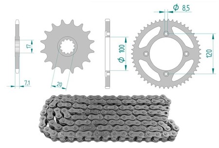 Kit chaîne acier 13 x 51 / 420 sans O-Ring (K2755), Beta RR 50 2005-2016 Kit chaîne acier 13 x 51 / 420 sans O-Ring (K2755), Beta RR 50 2005-2016