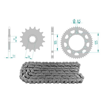 Kit chaîne Peugeot XPS, XP13 x 48 / 420 sans O-Ring (K2008) acier Kit chaîne Peugeot XPS, XP13 x 48 / 420 sans O-Ring (K2008) acier