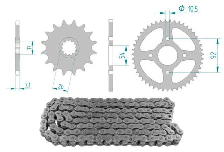 Kit chaîne 14 x 60 / 420 sans O-Ring (K3438) acier Kit chaîne 14 x 60 / 420 sans O-Ring (K3438) acier